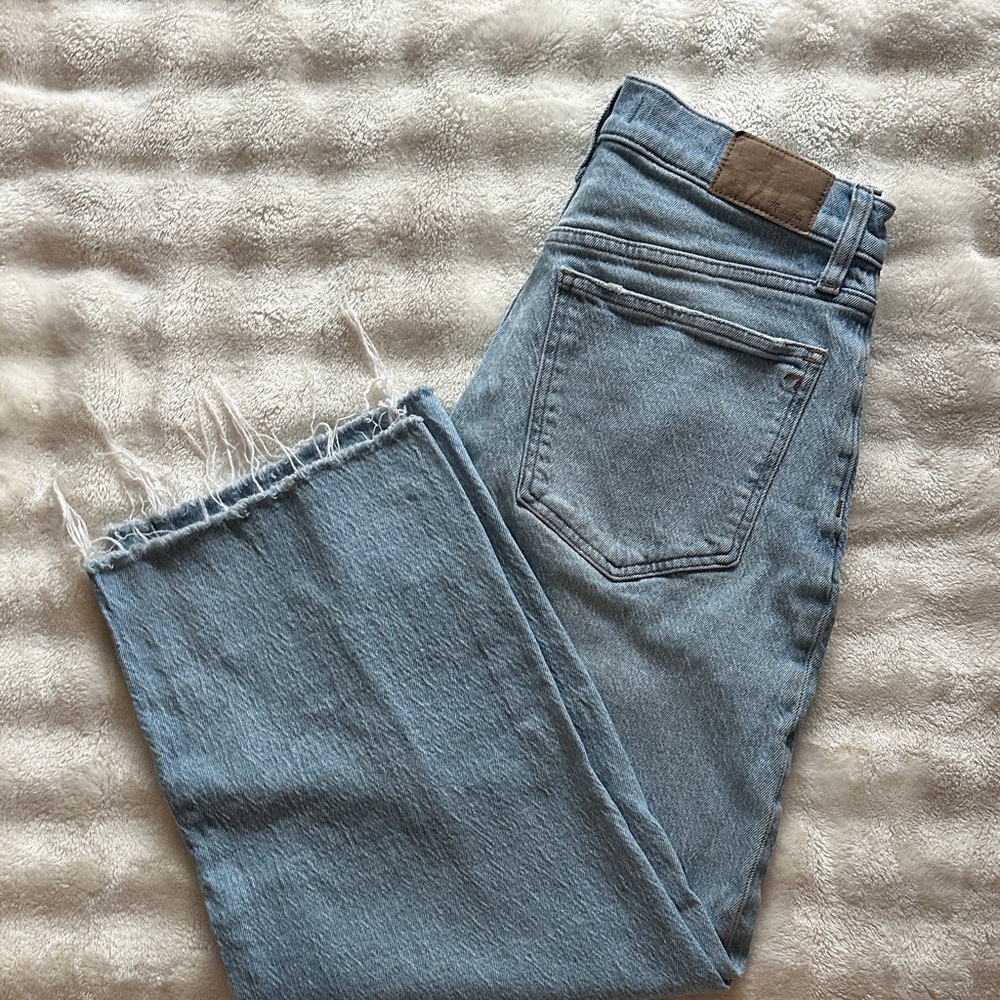 Madewell Light Blue Flare Jeans with Frayed Hem
